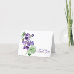 Purple Violets Floral Thank You Card -Blank Inside
