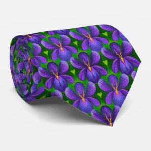 Purple Violets Flowers Pattern, Floral Art Elegant Tie