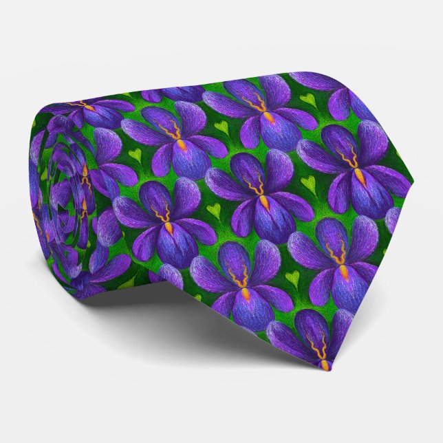 Purple Violets Flowers Pattern, Floral Art Elegant Tie (Rolled)