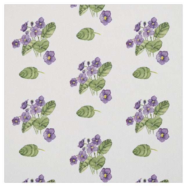 Purple violets green leaves watercolor pattern  fabric (Swatch)