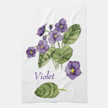 Purple violets green leaves watercolor