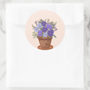 Purple Violets in a Pot – Mother’s Day Floral Classic Round Sticker