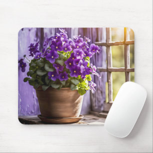 Purple Violets In Clay Pot Birthday Mouse Mat