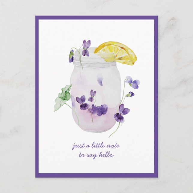 Purple Violets, Lemonade Mason Jar Thinking of You Postcard (Front)