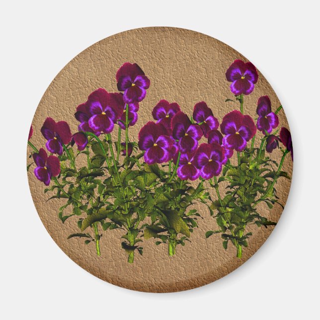 Purple Violets On Aged Paper Floral Magnet (Front)