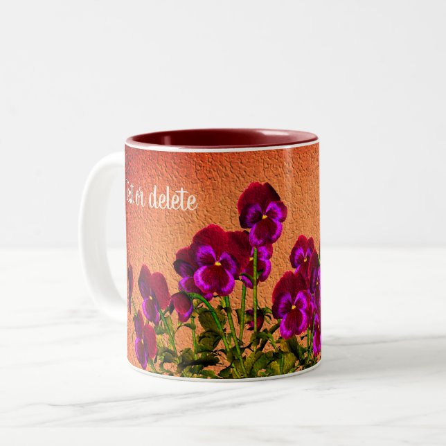 Purple Violets On Aged Paper Personalised Two-Tone Coffee Mug (Front Left)