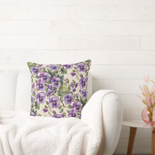 Purple Violets on White Cushion