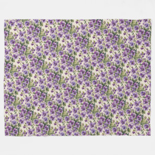 Purple Violets on White Fleece Blanket
