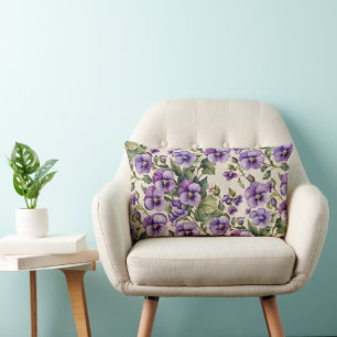 Purple Violets on White Lumbar Cushion