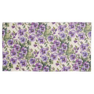 Purple Violets on White Pillowcase