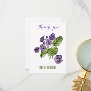 Purple violets watercolor Flat Thank You Card