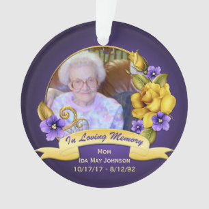 Purple Violets Yellow Roses Memorial Keepsake Ornament