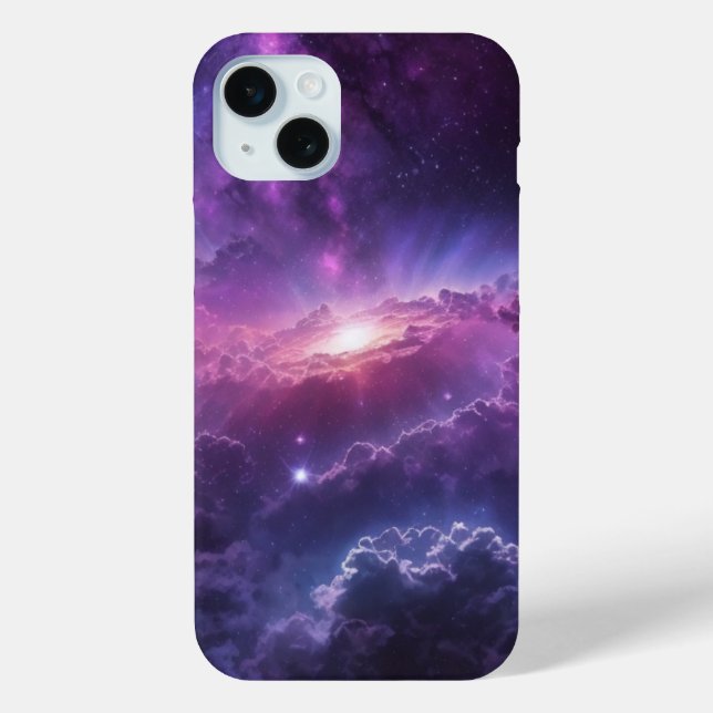 Purple Volcano Galaxy Art iPhone 15 Pro Max Case (Back)