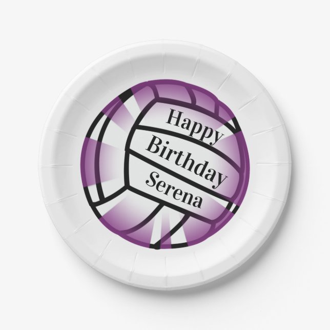 Purple Volleyball Birthday Paper Party Paper Plate (Front)