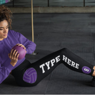 Purple Volleyball Custom Team Name & Player Number Leggings