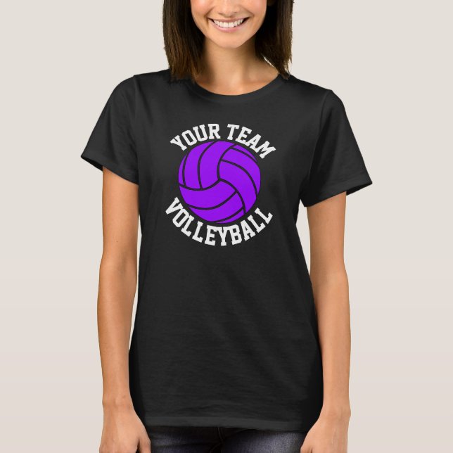 Purple Volleyball Custom Team Name Women’s Black T T-Shirt (Front)