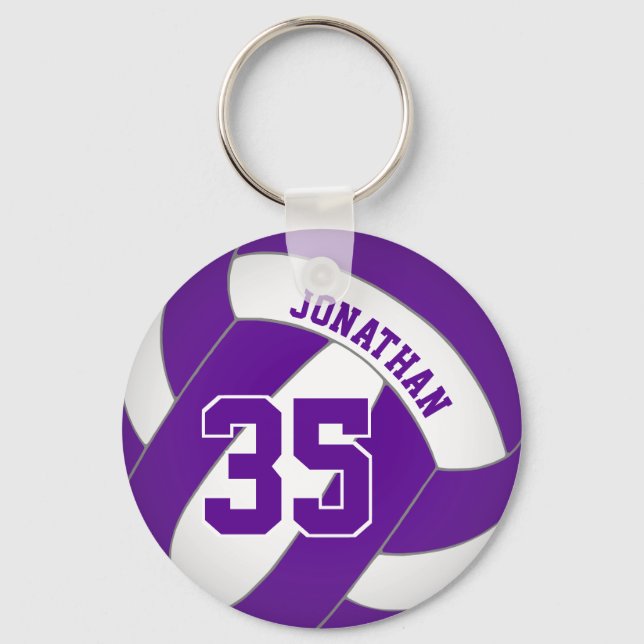 purple volleyball player custom name jersey number key ring (Front)