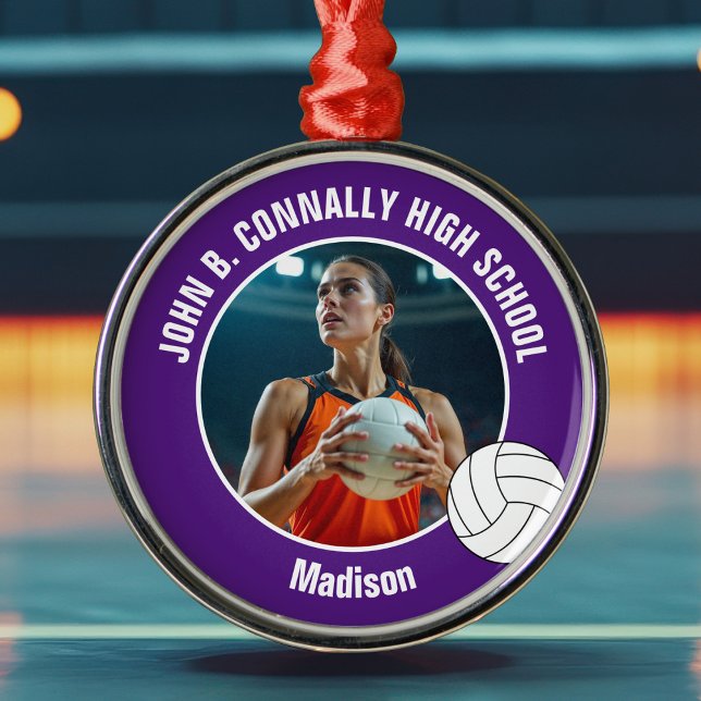 Purple Volleyball Player Photo Christmas Gift Metal Tree Decoration (Creator Uploaded)