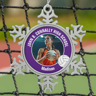 Purple Volleyball Player Photo High School Snowflake Pewter Christmas Ornament