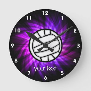 Purple Volleyball Round Clock