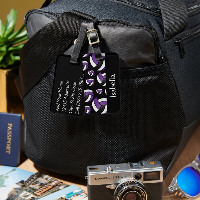 Purple Volleyball Sport Pattern  Luggage Tag (Front & Back)
