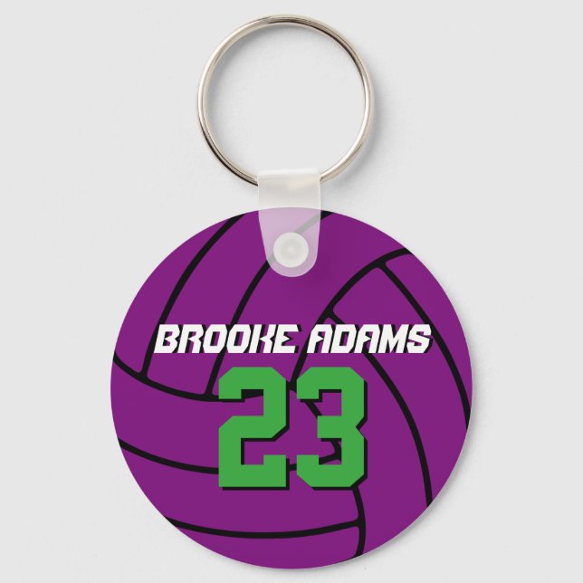 Purple Volleyball Sports Team Athletes Keychain (Front)