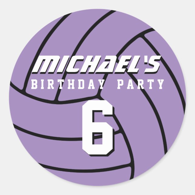 Purple Volleyball Sticker Sports Birthday Party (Front)