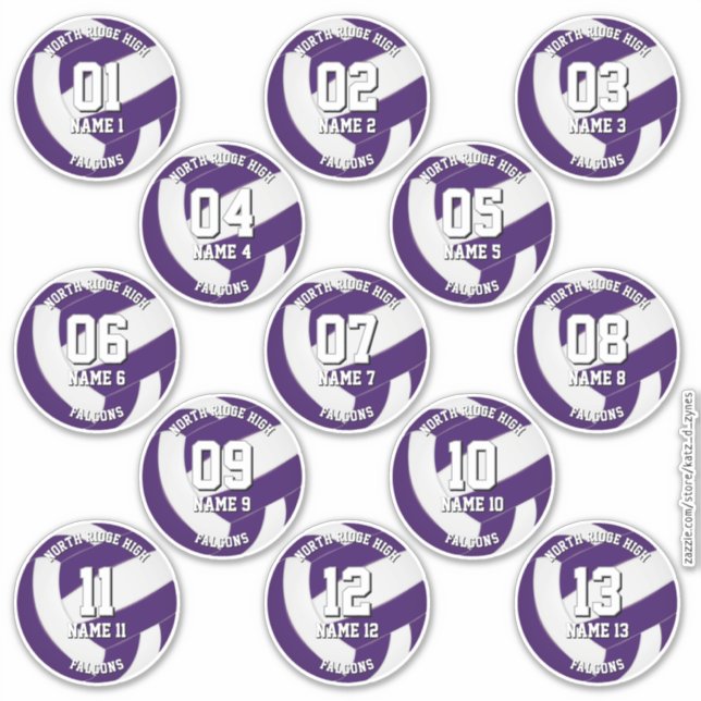 purple volleyball team colors stickers 13 athletes (Front)