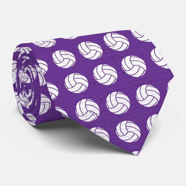 Purple Volleyball Wood Floor Patterned Tie (Rolled)