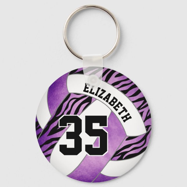 purple w zebra stripes accent girls volleyball key ring (Front)