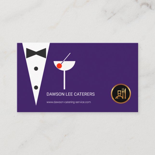 Purple Waiter's Tuxedo Creative Martini Glass Business Card (Front)