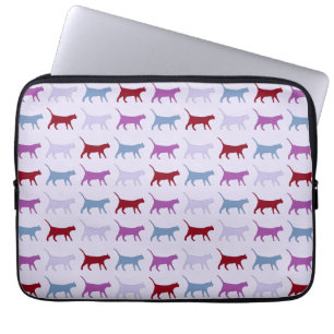 Purple Walking Cat Pattern Laptop Sleeve