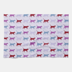Purple Walking Cat Pattern Tea Towel