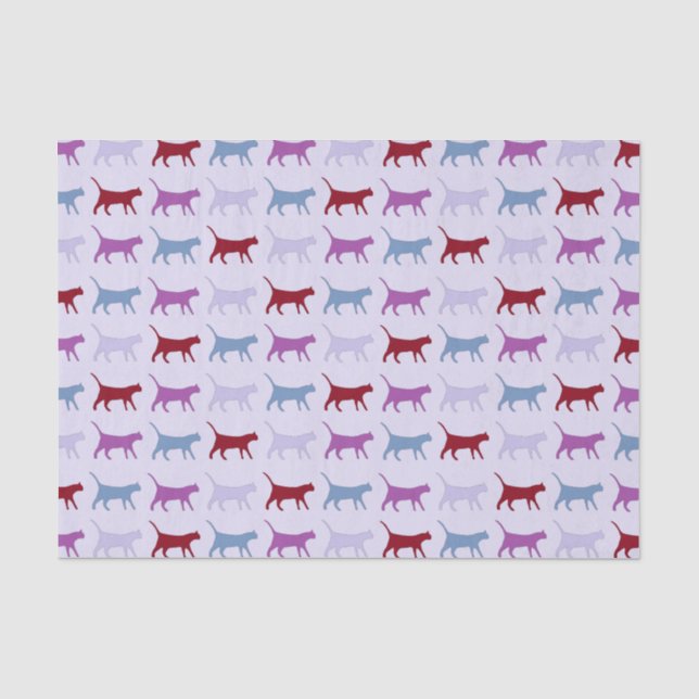 Purple Walking Cat Pattern Tissue Paper (Front)