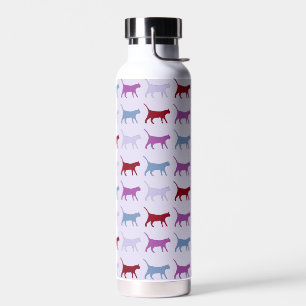Purple Walking Cat Pattern Water Bottle