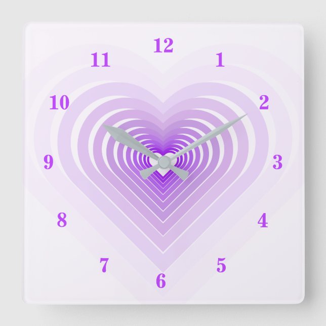 Purple Wall Clock with Hearts - Choose Colour (Front)