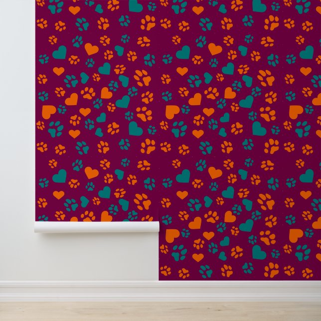 Purple Wallpaper & Paw Prints Pattern Orange Blue (Application)