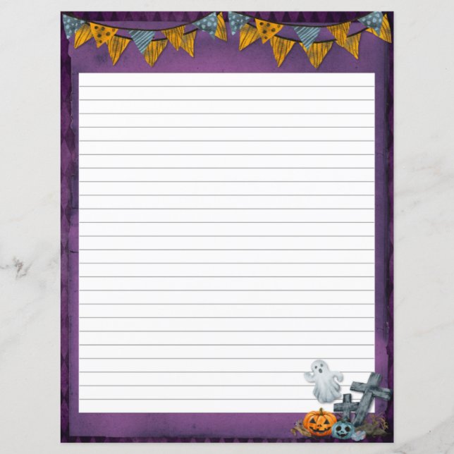 Purple Wash Halloween Stationary Lined Paper  (Front)