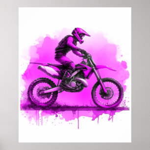 Purple Water Colour Dirt Bike Poster
