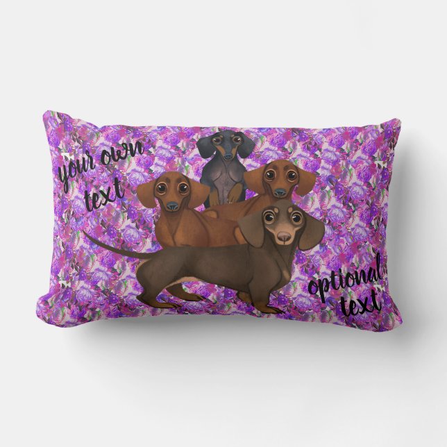 Purple Water Colour Floral Dachshund Pillow (Front)