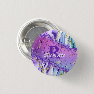 Purple Water Droplets Blue and White Ombre 3 Cm Round Badge
