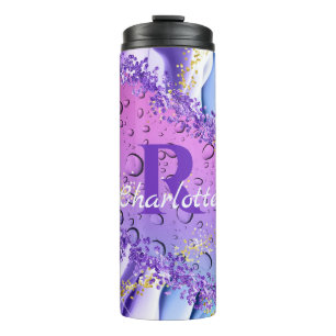 Purple Water Droplets   Blue and White Ombre Thermal Tumbler
