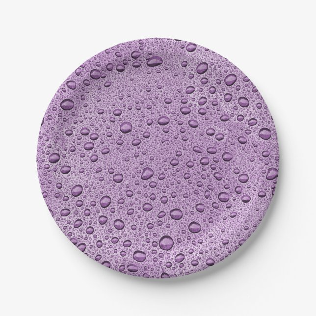 Purple water droplets paper plate (Front)