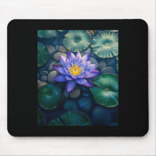 Purple Water Lily Flowers And Lily Pads On A Dark Mouse Mat