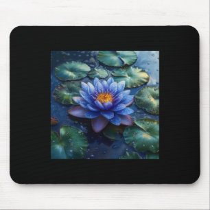 Purple Water Lily Flowers And Lily Pads On A Dark Mouse Mat