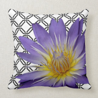 Purple Water Lily on Black and White Cushion