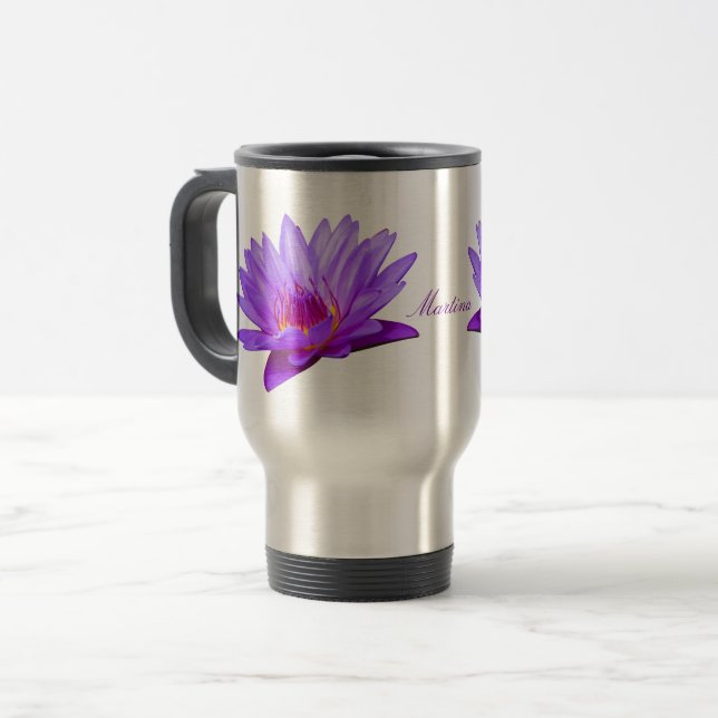 Purple Water Lily Travel Mug (Front Left)