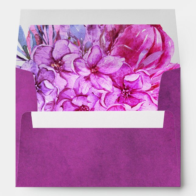 Purple watercolo flowers and pumpkins fall wedding envelope (Back (Bottom))