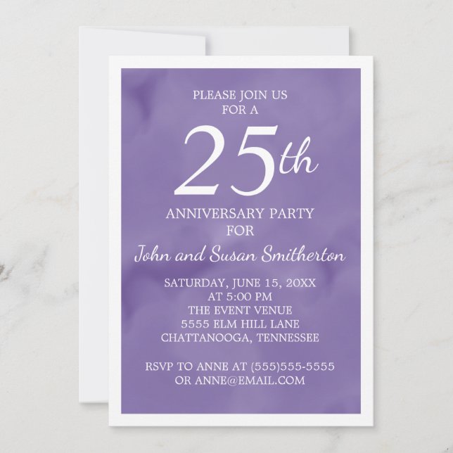 Purple Watercolor 25th Wedding Anniversary Party Invitation (Front)