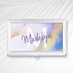 Purple Watercolor Abstract Girly Luxury Monogram Business Card Holder<br><div class="desc">Easily personalise this glamourous style abstract lilac watercolor paint and faux gold spray background with your custom details.</div>